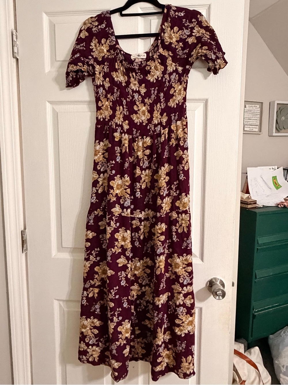 Natural Life Floral Burgundy Short-Sleeve Maxi Dress